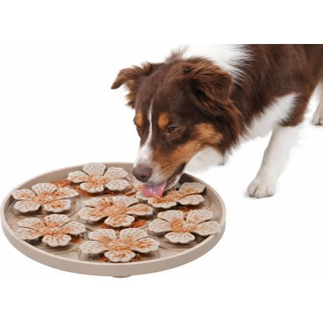 Gamelle Chat – gamelle pour Chien - Tapis de lechage Chien - Fleur Rond - Taupe - diamètre 20 cm - Silicone - avec ventouses - Nourriture Humide et Snacks (1/5)