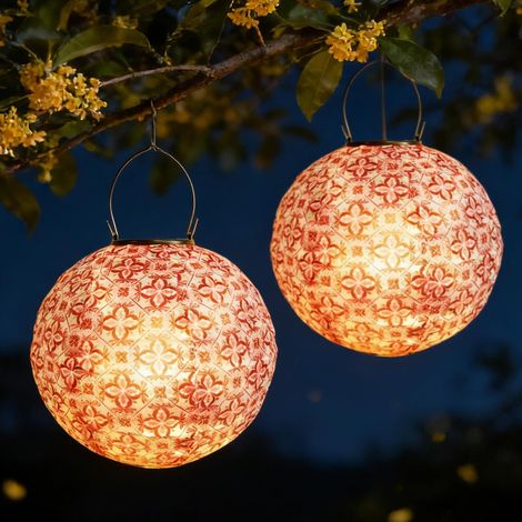 Lanterne Solaire Exterieur Jardin,2 Pièces Lanterne Solaire Lampions 25cm  Lanterne de Jardin,Lampions Solaires D'extérieur,Lampion Solaire Exterieur,pour Jardin Extérieur Décoration (1/5)