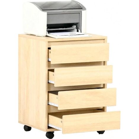 CHICFURN Cassettiera da ufficio con ruote 46x40x65 cm in MDF naturale, 4 cassetti, salvaspazio (1/5)
