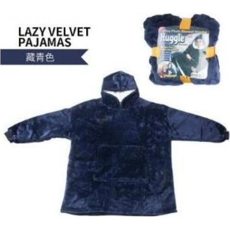 Version Bleu - Hiver En Plein Air À Capuche Poche Couvertures Chaud Doux Robe Inclinée Peignoir Sweat Pull Tv Polaire Couverture (1/2)