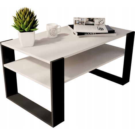Tavolino da caffè bianco 90x50 cm, tavolo a panca in stile loft retrò (1/5)