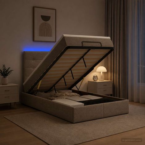 Cama tipo otomana con colchón y LED Topo 120 x 190 cm Tela (1/5)