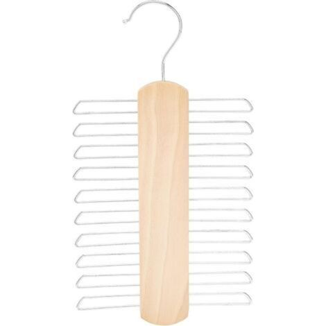 Ganchos de madera para corbata/cinturón, 20 ranuras, color madera natural, 16 cm, juego de 2 - Crezuo