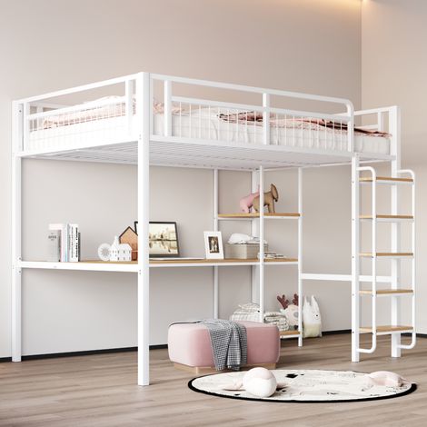 Letto a Soppalco 140x200 cm con Struttura Metallica Bianca (1/5)