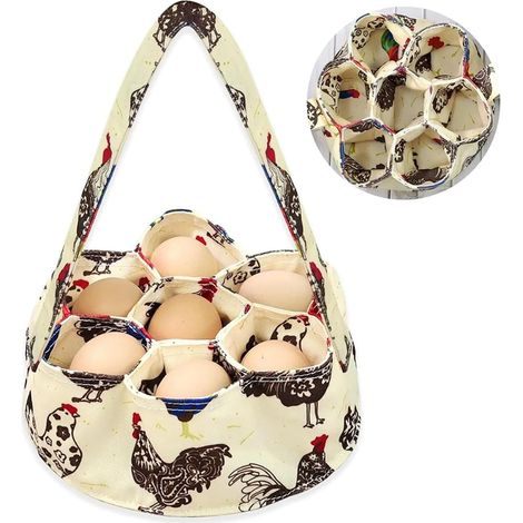 Panier de collecte d'œufs, 7 sacs en toile résistante de 20 cm, boîtes à œufs portables pour poulailler, poules et canards. (1/5)