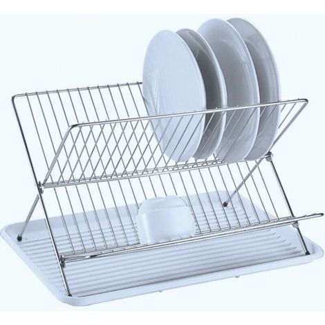 Egouttoir à vaisselle pliant avec plateau en Acier Chromé Blanc (1/4)
