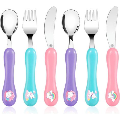 Kinderbesteck Set 6-teilig Edelstahl für Kleinkinder, Löffel Gabel Messer, Einhorn Motiv (1/5)