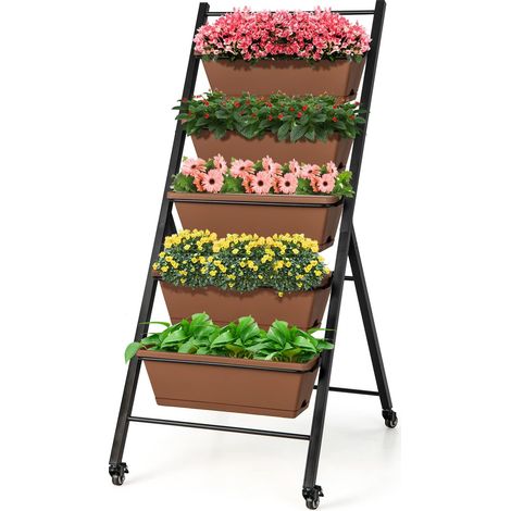 Jardinière Vertical Mobile à 5 Niveaux avec 5 Bacs de Plantation, Drainage d'Eau, Roues, Support de Jardinage Métallique Surélevé pour Fleur Herbe (1/3)