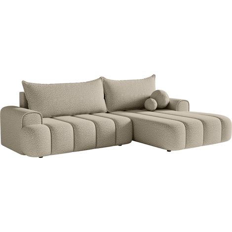 Selsey DANDELINO - Ecksofa mit Schlaffunktion, Stauraum und Bouclé-Bezug, hellbeige, rechts (1/5)