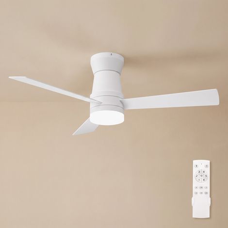 Ventilateur de plafond silencieux, avec lumiere, moteur DC 6 vitesses, 107 cm, minuterie, luminosité réglables, fonction été hiver - Blanc (1/5)