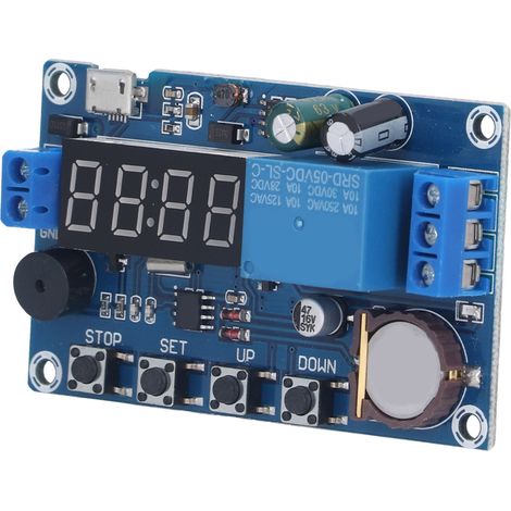 Module relais avec temporisation temps réel sur 5 périodes, minuterie de temporisation de 24 heures, protection contre l'inversion de polarité, avertisseur sonore, interrupteur de commande
