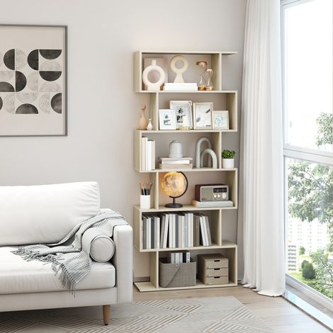 Meuble de rangement sur 6 Niveaux, 24 x 70 x 191,6 cm, Cloison Séparateur, pour Salon, Chambre, Bureau, Beige (1/5)
