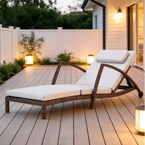 Transat bain soleil chaise longue à roulettes beige HAVRYA (1/5)