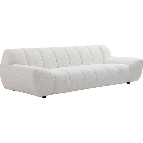 Vente-Unique – Canapé 3 places convertible en tissu bouclette blanc – Confort équilibré – Structure bois – Éco-responsable OEKO-TEX® (1/5)