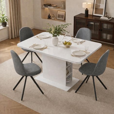 FurnitureR 130cm Dining Set for 4 with Grey Swivel Fabric Chairs (1/5)