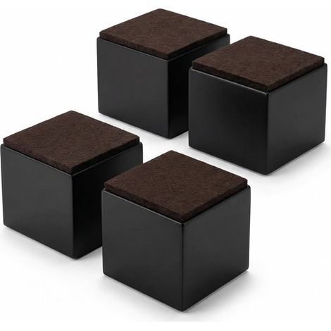 Lot de 4 rehausseurs de meubles – 6x6x5 cm – Noirs – 2270 kg par pied – Feutre autocollant – Espace pour robot (1/5)