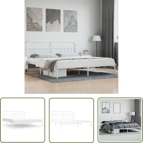 The Living Store Cadre de lit métal sans matelas et tête de lit blanc 200x200 cm - Cadre De Lit - Lit Double - Lit Metal - Lit Blanc - Meuble Chambre (1/5)