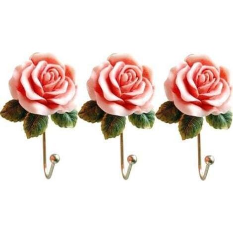 3 PCS Rose Résine Mur Crochets Mur Monté Créatif Fleur Fer Crochet pour Suspendre Manteau/Chapeau/Clé/Serviette/Sac À Main Crochets/Cintres Chambre Décoration Murale (1/4)
