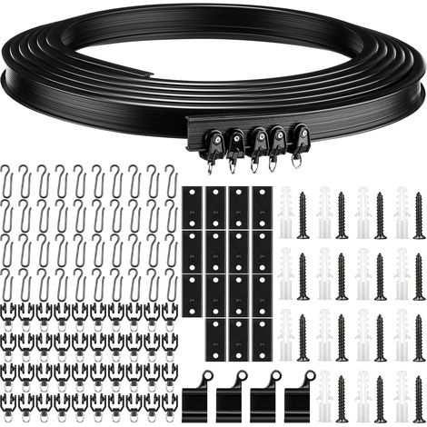 Deckenvorhangschienen-Set, flexibel, biegbar, Vorhangschiene mit Metallhaken für Raumteiler, Schlafzimmer, Balkon, Büro, Hotel (schwarz, 5 m) (1/5)