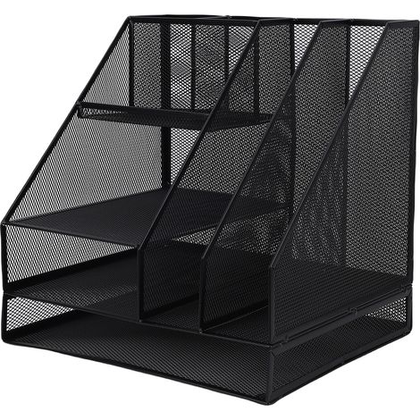 Organisateur bureau maille noir renforcé 2 colonnes – 4 couches multifonction porte-stylo, organisation (1/5)