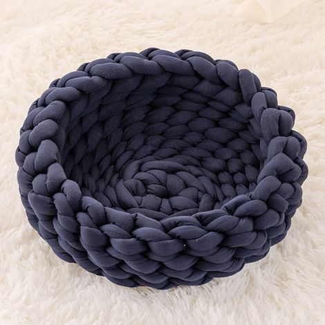 Cestino per cani/gatti fatto a mano, in un unico pezzo, in corda di cotone intrecciata, morbido cuscino per dormire, per cuccioli di cane/gattino, in lana lavorata a maglia (35 cm, grigio scuro) (1/3)