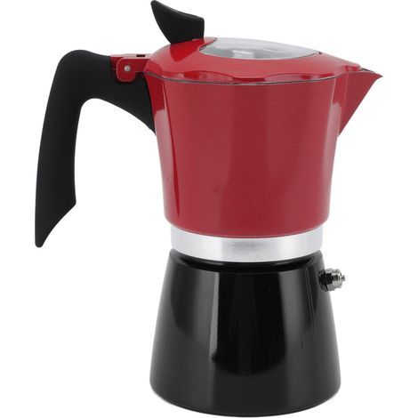 Italienische Moka Doppel-Kaffeekanne, rot-schwarze Farbe, transparenter Deckel, 300 ml, 6 Tassen, ideal für Anfänger, Filterkaffee. (1/5)