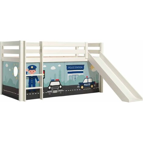 Lit Enfant Surélevé Avec Toboggan "Pino Police" 90x200cm Blanc (1/2)