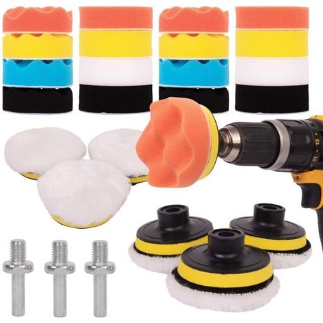 Kit Polissage Voiture 25PCS - Pad Polissage pour Perceuse M10, Tournevis Sans Fil et Machines à Polir - Différents Niveaux de Douceur (1/4)