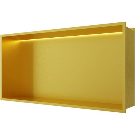 RAK Ingot Rectangular Recessed Niche 300mm H x 600mm W with LED - Brushed Gold (1/4)