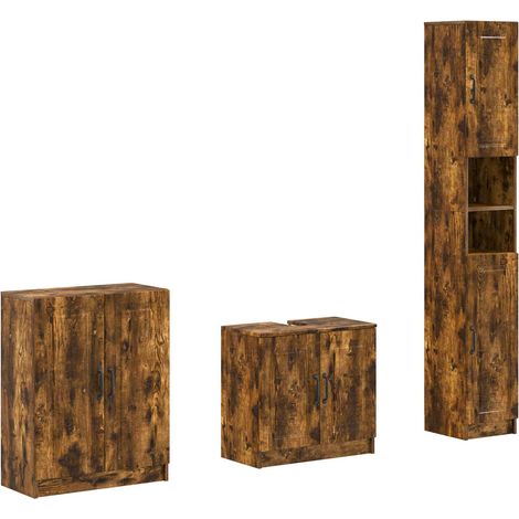 vidaXL Set di armadietti da bagno in 3 pezzi UTRECHT Rovere Fumo (1/5)