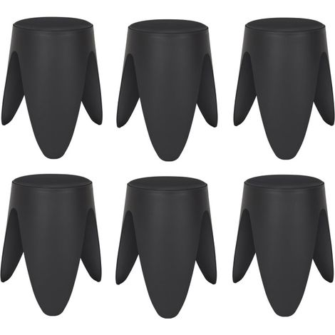 Lot de 6 Tabourets Légers Empilables en Plastique - Noir - D 30 x H 46 cm - Gain de place - Livraison gratuite (1/5)