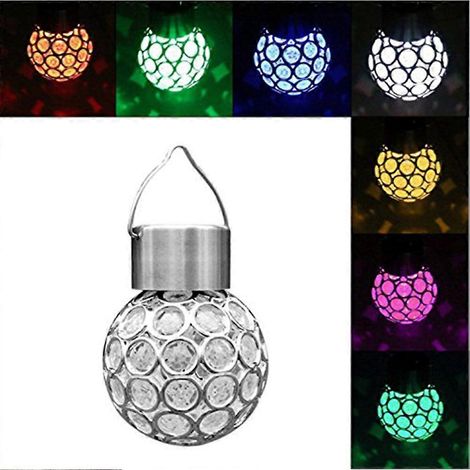 Lustre décoratif à boule creuse solaire colorée, petite boule, lampe suspendue (1/5)