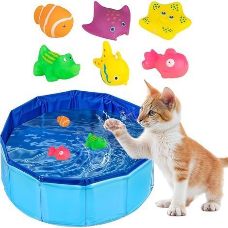 1 Piscine Pliable, PVC, 6 Jouets Flottants, Bleu, Pour Chat Et Chien, Jardin Balcon (1/5)