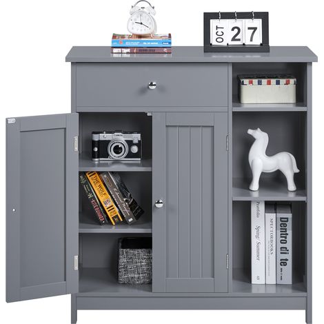 Homevive Mueble de Baño Auxiliar de Madera Armario Baño de Suelo con Cajón y Puertas Mueble de Cocina con Estante Ajustable 75 x 30 x 80 cm Blanco