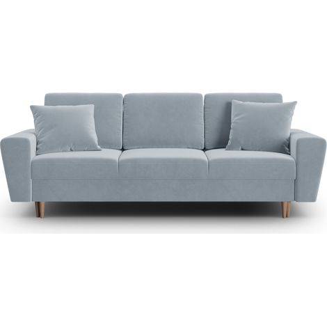 Canapé convertible + box 3 places en velours bleu clair (1/5)