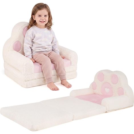 COSTWAY Divano Pieghevole 2 in 1 per Bambini a Zampa d'Orso (Rosa) (1/5)