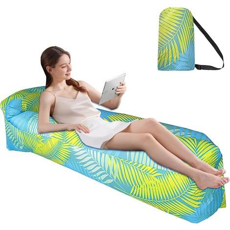Inflatable Sofa, 200x70cm, Polyester, Sky Blue, 200kg Weight Capacity, For Beach, Camping, Garden (1/5)