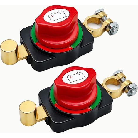 2 Pièces Coupe Circuit Batterie 12V/24V en Laiton, Réglable 180° Interrupteur à Lame Étanche, Coupe-Courant Universel pour Voiture, Moto, Bateau, Camping-car, Camion, Montage Direct (1/5)