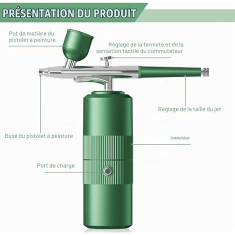 Kit d'aérographe avec compresseur : pistolet pulvérisateur sans fil, kit d'aérographe, pistolet d'aérographe portable avec compresseur, pistolet de pulvérisation portable rechargeable par USB (1/3)