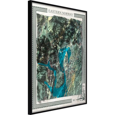 Affiche Murale Encadrée "Raised Relief Map Eastern Norway" 21 x 30 cm Noir