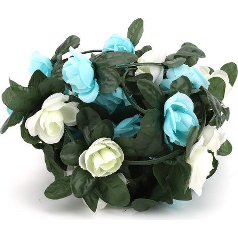 Künstliche Rosenranke aus Stoff mit grünen Blättern – Wanddekoration für Zuhause, Hochzeit und Garten (Blau und Weiß) (1/5)