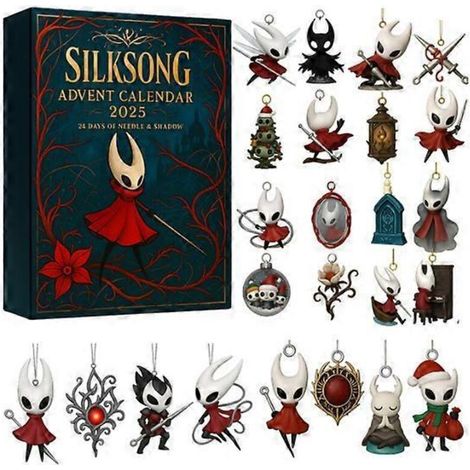 Calendario de Adviento de acrílico – 24 compartimentos sorpresa inspirados en Hollow Knight Silksong – Decoración festiva para el árbol de Navidad (1/5)