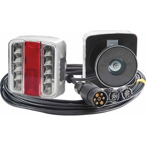 Signalisation remorque à LED magnétique – 2 feux 14 LEDs – Longueur câble 7,50 m – Connecteur 7 broches pour remorques et bateaux – Maitre Equipement