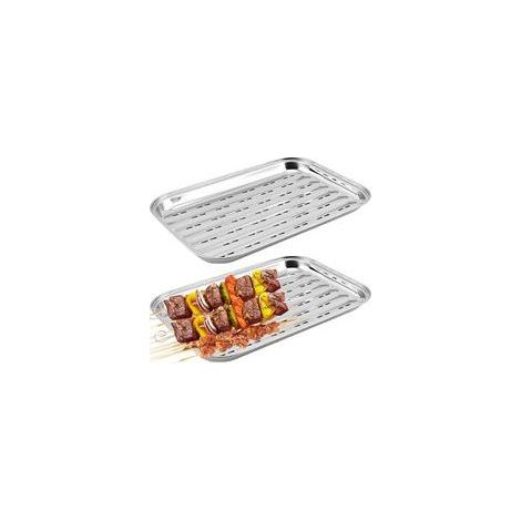Lot de 2 Grilles Barbecue en Acier Inox (34,9 x 24,5 x 2,7 cm), réutilisables pour barbecue à gaz, paniers à légumes, poissons et viandes (1/5)