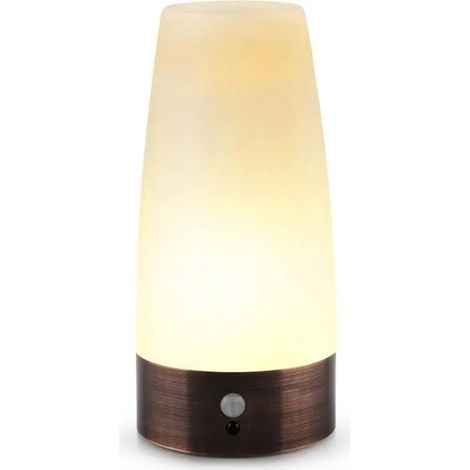 Lampe de table veilleuse rétro LED, détecteur mouvement sans fil, 3 piles AAA, blanche ronde YYV (1/4)