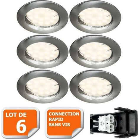 Lot de 6 spot led encastrable complète ronde fixe alu brossé blanc neutre eq. 50w (1/5)