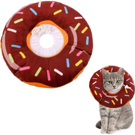 Collerette de convalescence pour chat et chaton Souple Protection du cou après une chirurgie Réglable Cône en coton confortable (M, marron donut) (1/5)