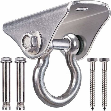 Gancho de techo resistente de acero inoxidable SUS304 con capacidad de 400 kg, suspensión para silla colgante, lámpara colgante, hamaca, yoga, con 4 tornillos de fijación. (1/4)