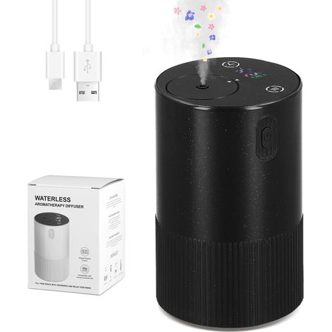 Diffuseur d'huiles essentielles portable sans eau, chargement USB pour voiture, 3 minuteries (1/2/3 heures) (Noir)