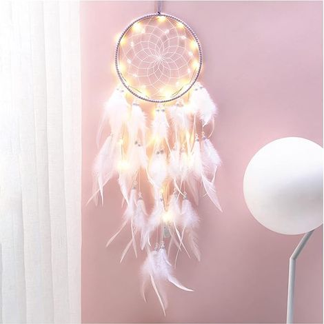 Capteur De Rêves en Plumes Attrape Rêve Lumineux Fait Main Rétro Romantique Décor pour Fille Mobile Decoratif Maison Chambre Murale Voiture Anniversaire Cadeau (1/5)